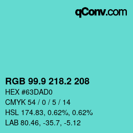 カラーコード: RGB 99.9 218.2 208 | qconv.com