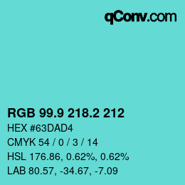 Color code: RGB 99.9 218.2 212 | qconv.com