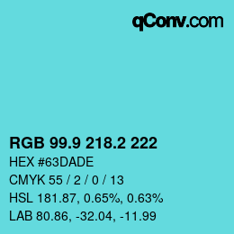 Color code: RGB 99.9 218.2 222 | qconv.com