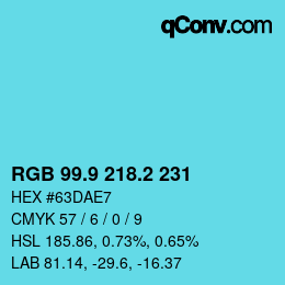 Color code: RGB 99.9 218.2 231 | qconv.com