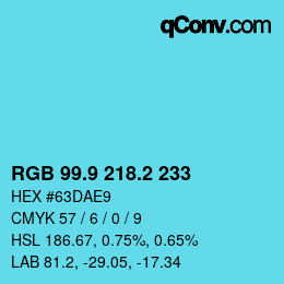 カラーコード: RGB 99.9 218.2 233 | qconv.com