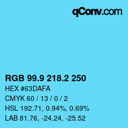 Color code: RGB 99.9 218.2 250 | qconv.com