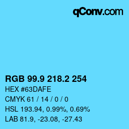 カラーコード: RGB 99.9 218.2 254 | qconv.com