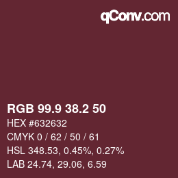 Farbcode: RGB 99.9 38.2 50 | qconv.com