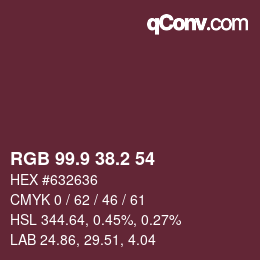 Color code: RGB 99.9 38.2 54 | qconv.com