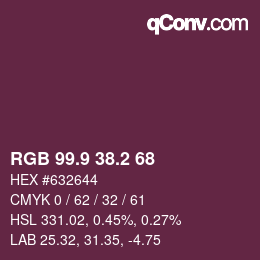 カラーコード: RGB 99.9 38.2 68 | qconv.com