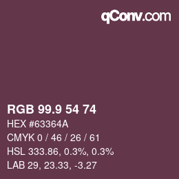 Color code: RGB 99.9 54 74 | qconv.com