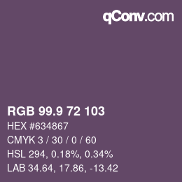 カラーコード: RGB 99.9 72 103 | qconv.com