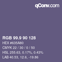 カラーコード: RGB 99.9 90 128 | qconv.com