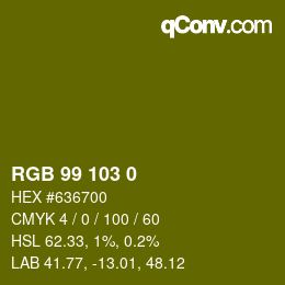 Color code: RGB 99 103 0 | qconv.com