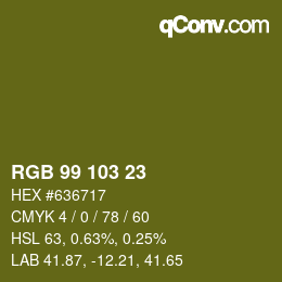 Color code: RGB 99 103 23 | qconv.com