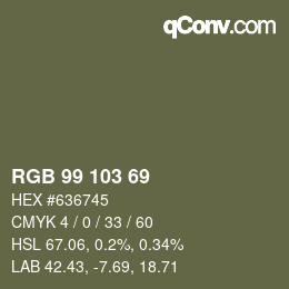 Color code: RGB 99 103 69 | qconv.com