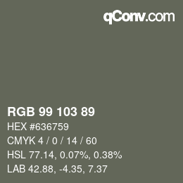 Color code: RGB 99 103 89 | qconv.com