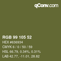 Color code: RGB 99 105 52 | qconv.com