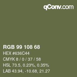 Color code: RGB 99 108 68 | qconv.com