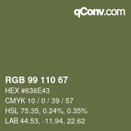 Color code: RGB 99 110 67 | qconv.com