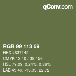 Color code: RGB 99 113 69 | qconv.com