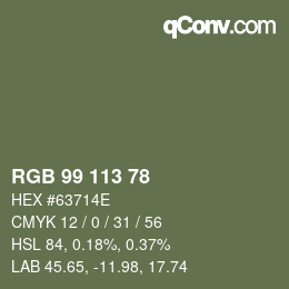 Color code: RGB 99 113 78 | qconv.com