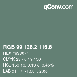 カラーコード: RGB 99 128.2 116.6 | qconv.com