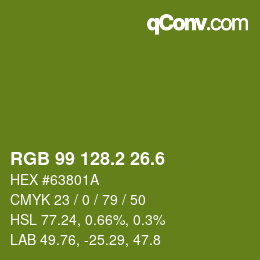カラーコード: RGB 99 128.2 26.6 | qconv.com