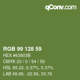 Color code: RGB 99 128 59 | qconv.com