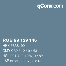 颜色代码: RGB 99 129 146 | qconv.com