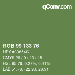 颜色代码: RGB 99 133 76 | qconv.com
