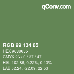 Color code: RGB 99 134 85 | qconv.com