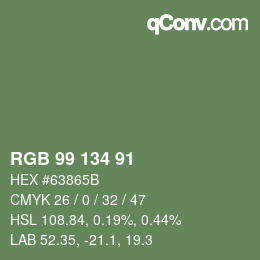 颜色代码: RGB 99 134 91 | qconv.com