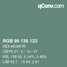Color code: RGB 99 136 123 | qconv.com