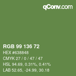 Color code: RGB 99 136 72 | qconv.com
