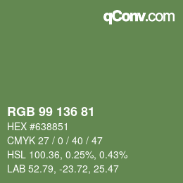 Color code: RGB 99 136 81 | qconv.com