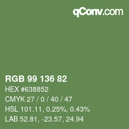 Color code: RGB 99 136 82 | qconv.com