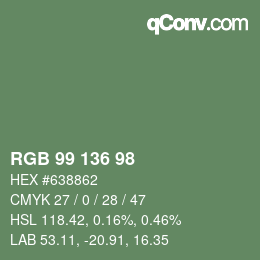 Color code: RGB 99 136 98 | qconv.com