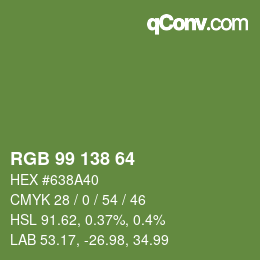 Color code: RGB 99 138 64 | qconv.com
