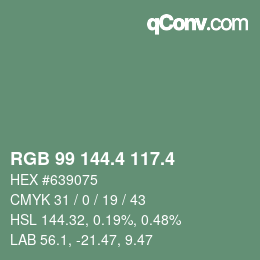 カラーコード: RGB 99 144.4 117.4 | qconv.com