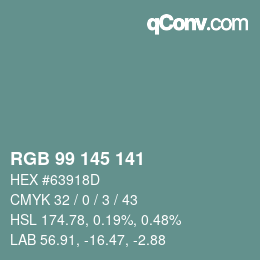 Color code: RGB 99 145 141 | qconv.com