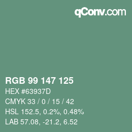 Color code: RGB 99 147 125 | qconv.com