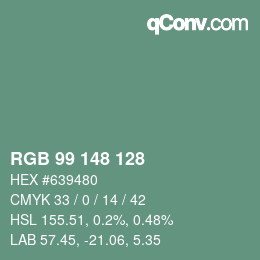 颜色代码: RGB 99 148 128 | qconv.com
