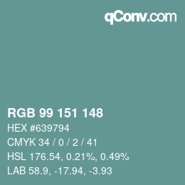 Color code: RGB 99 151 148 | qconv.com