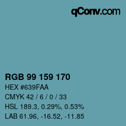 カラーコード: RGB 99 159 170 | qconv.com
