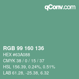 Color code: RGB 99 160 136 | qconv.com