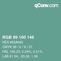 カラーコード: RGB 99 160 146 | qconv.com