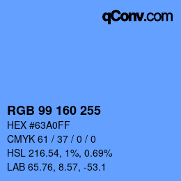 Color code: RGB 99 160 255 | qconv.com