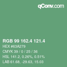 カラーコード: RGB 99 162.4 121.4 | qconv.com