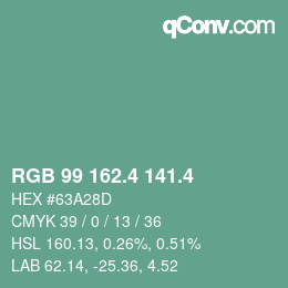カラーコード: RGB 99 162.4 141.4 | qconv.com