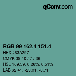 カラーコード: RGB 99 162.4 151.4 | qconv.com