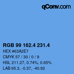 カラーコード: RGB 99 162.4 231.4 | qconv.com