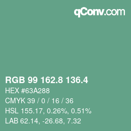 カラーコード: RGB 99 162.8 136.4 | qconv.com