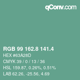 カラーコード: RGB 99 162.8 141.4 | qconv.com